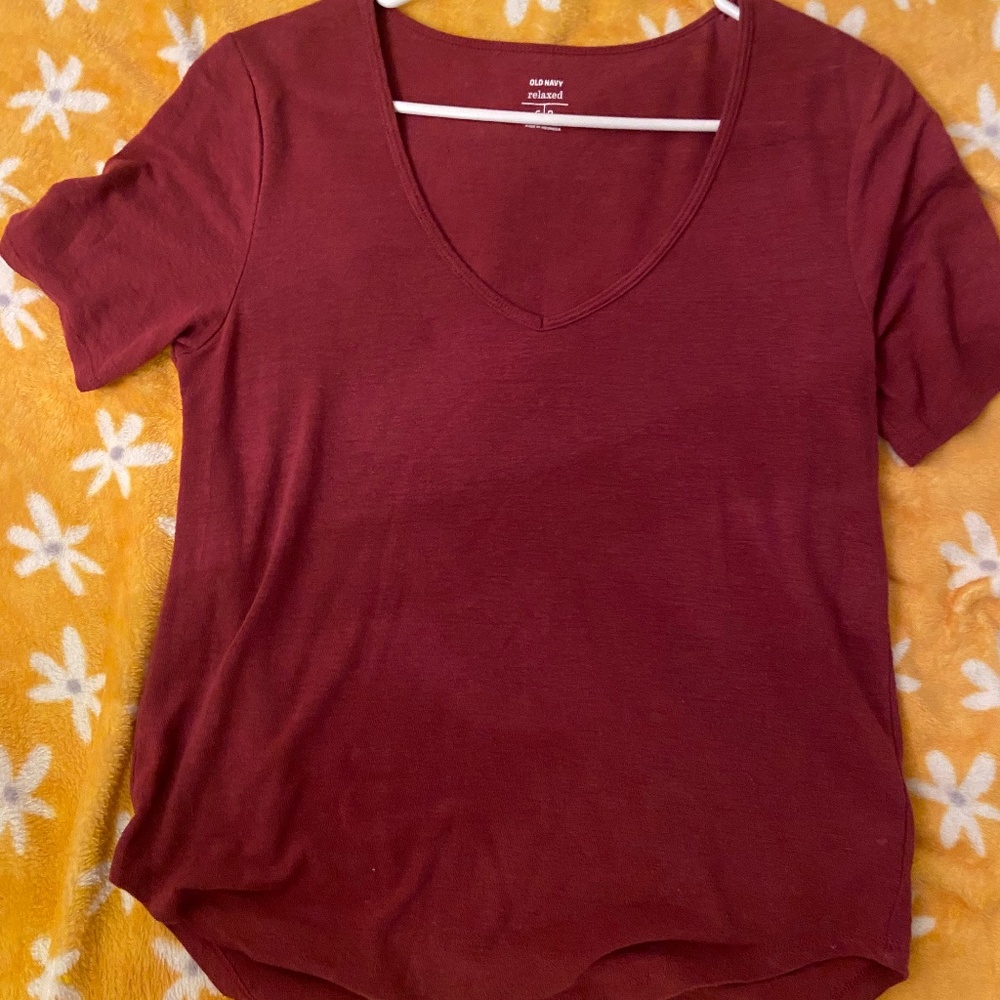 Burgundy Red V-neck Tee